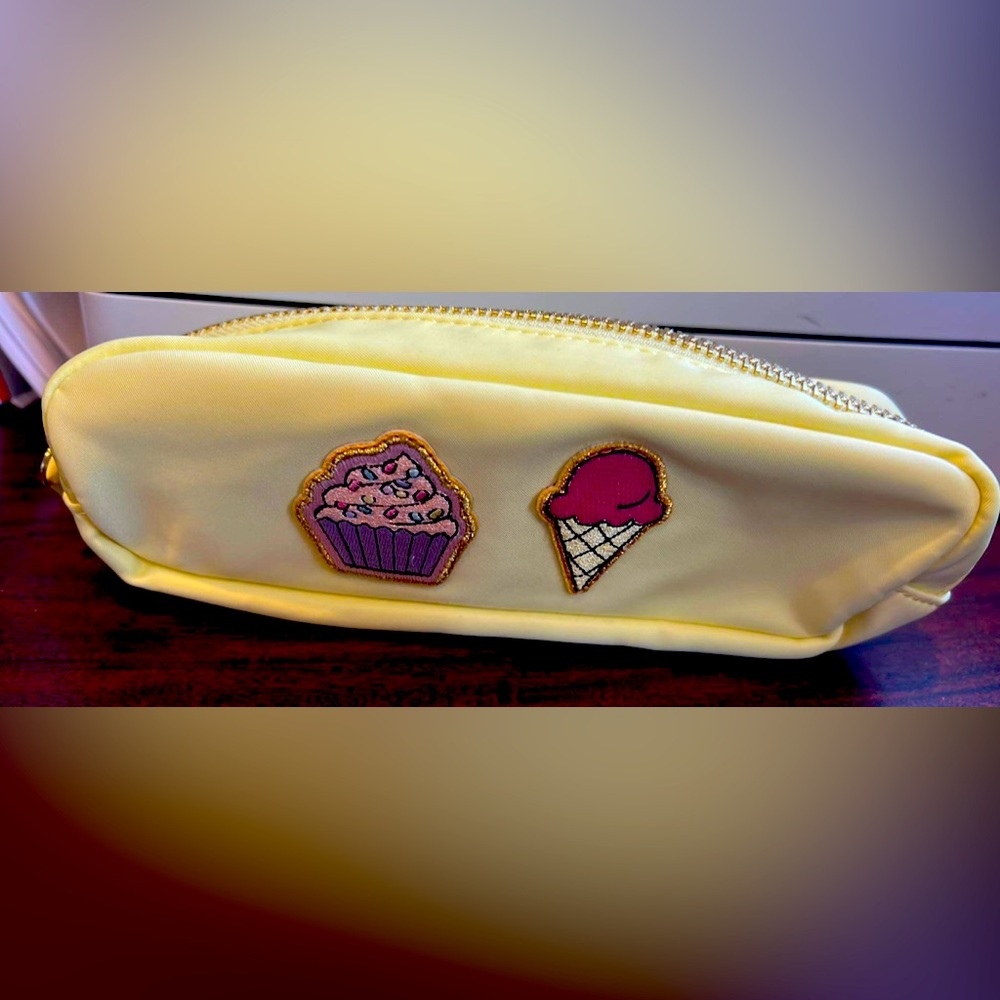 Stoney clover lane banana pencil case with two patches sewn on- brand new